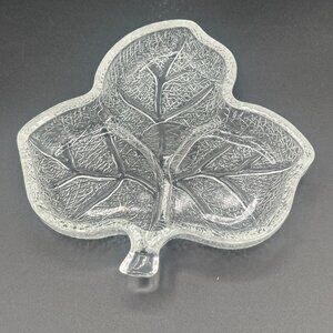 Vintage 1980s Hazel Atlas Clear Glass Divided Leaf Dish